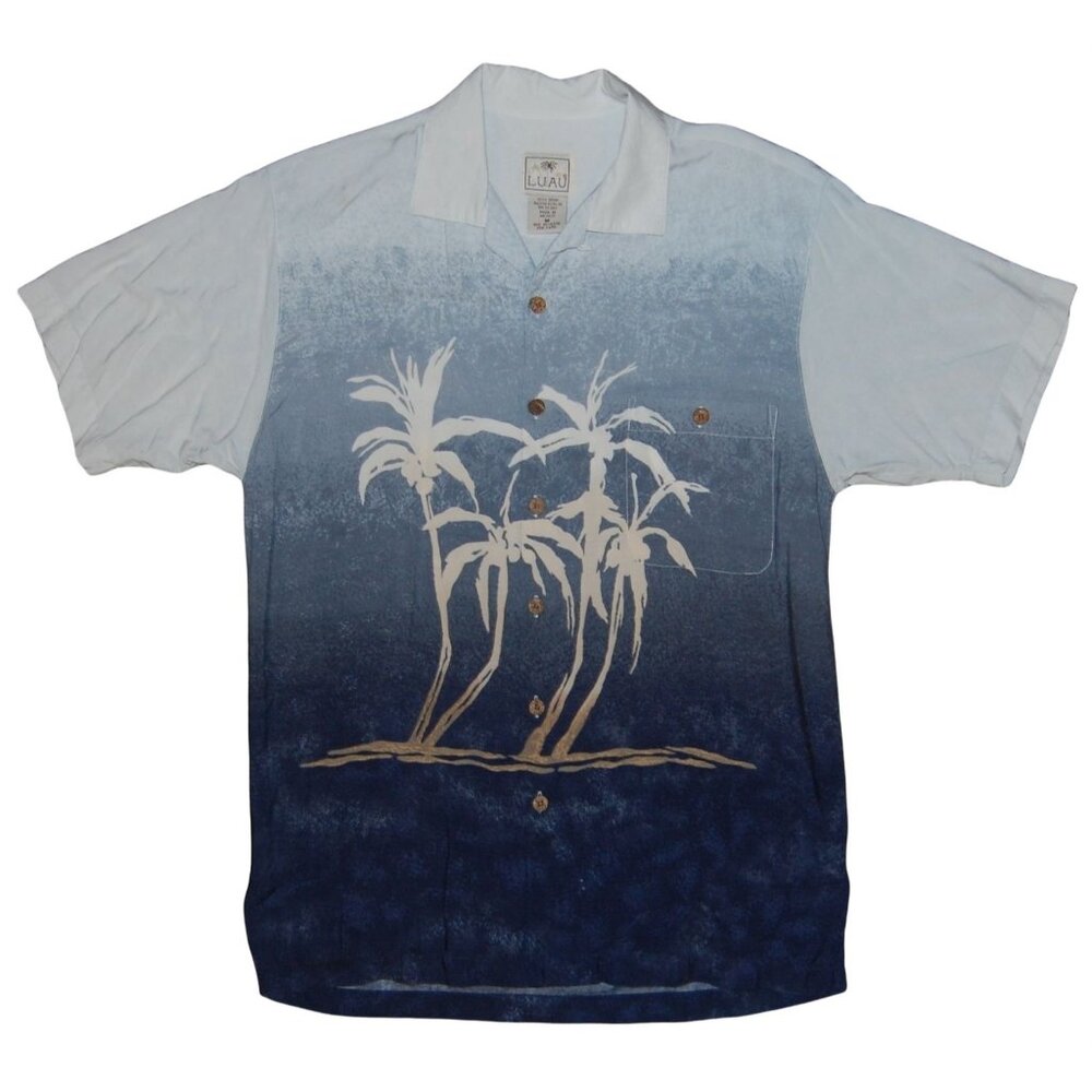 Vintage Luau Short Sleeve Button Up Hawaiian Shirt Men's Medium Palm Trees